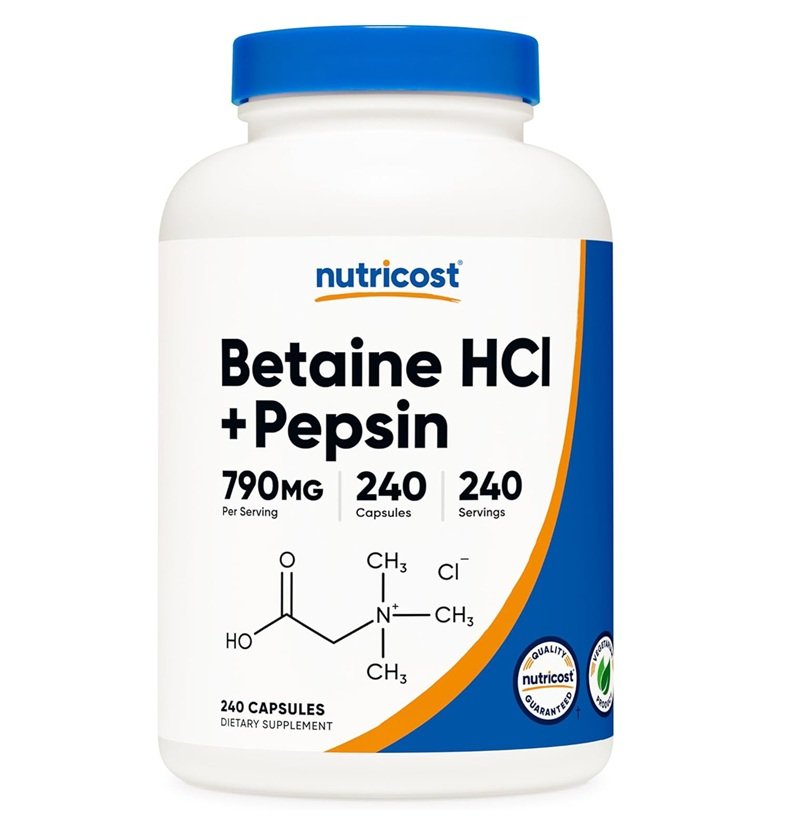 NUTRICOST BETAINE HCI + PEPSIN 790MG 240 CAPSULES