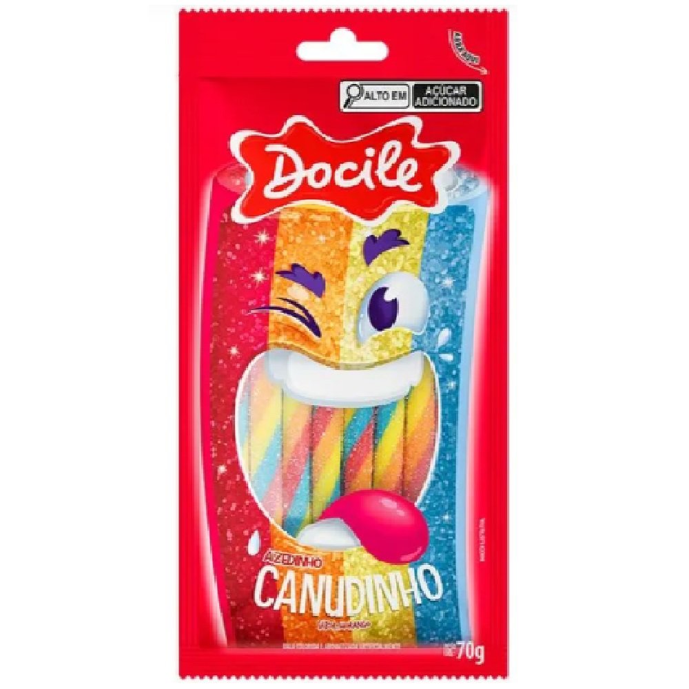 Goma MORANGO ÁCIDO cañita COLORIDO DOCILE PAQUETE 70G