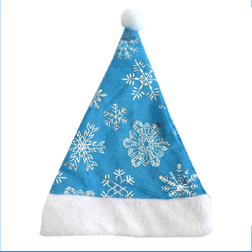 GORRO SANTA CELESTE ESTAMPADO BRILLOSO PLATEADO 28X40CM 28640 Q144 M12