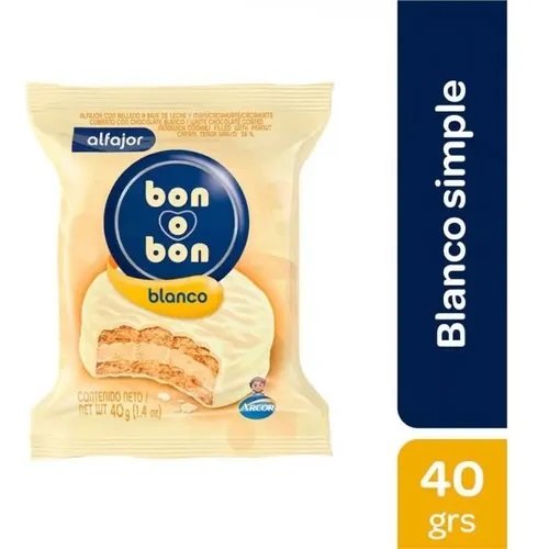 Alfajor Bon O Bon Chocolate Blanco x 40 Gr