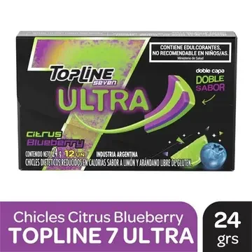 Chicles Topline Seven Ultra doble sabor Citrus y Blueberry x 24gr