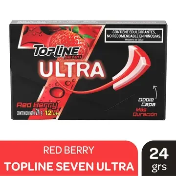 Chicles Topline Seven Ultra Red Berry sabor Frutilla x 24gr