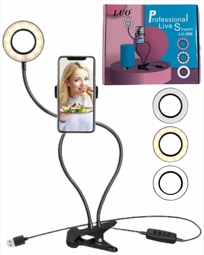 RING LIGHT DE MESA + ARO DE LUZ LUO - LU080
