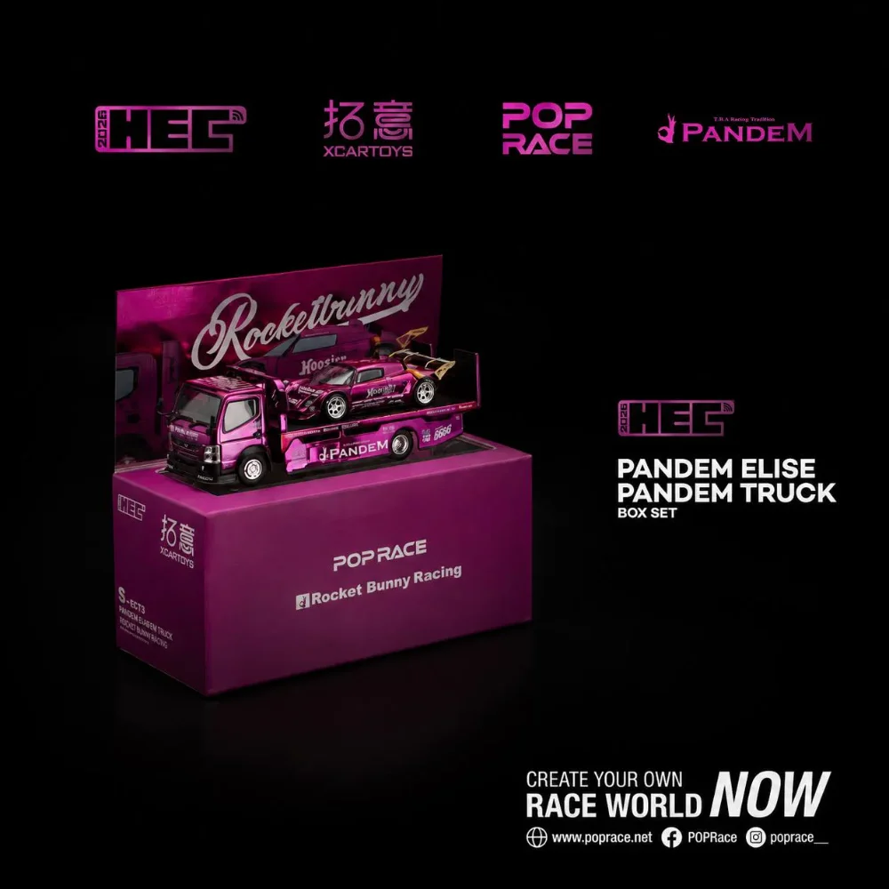 Rocket Bunny Racing Pandem Lotus Elise & Pandem Fuso-300 Flatbed Transporter Pink