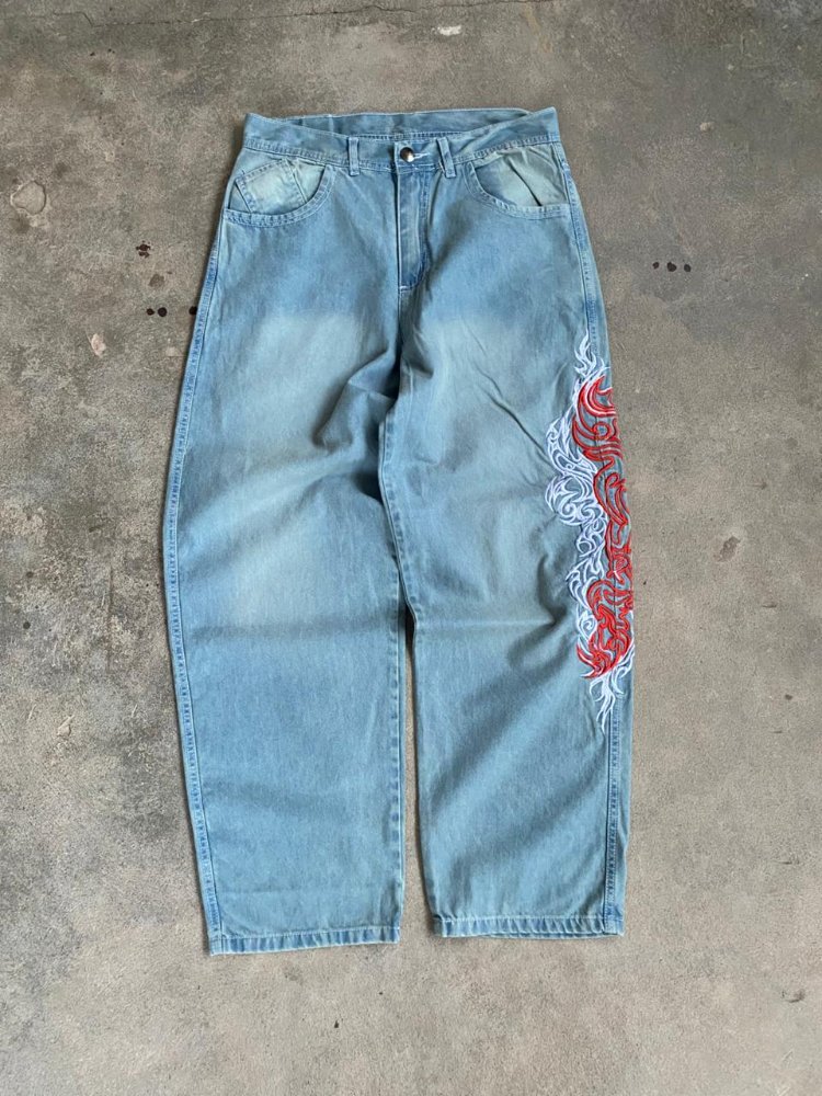 Baggy bordado celeste oxido
