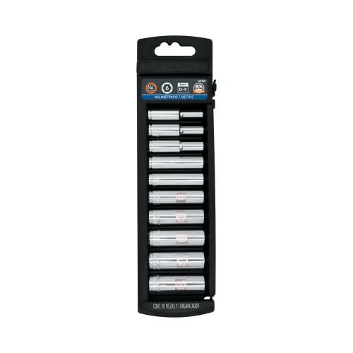 Juego de 10 dados largos cuadro 1/4 mm Truper