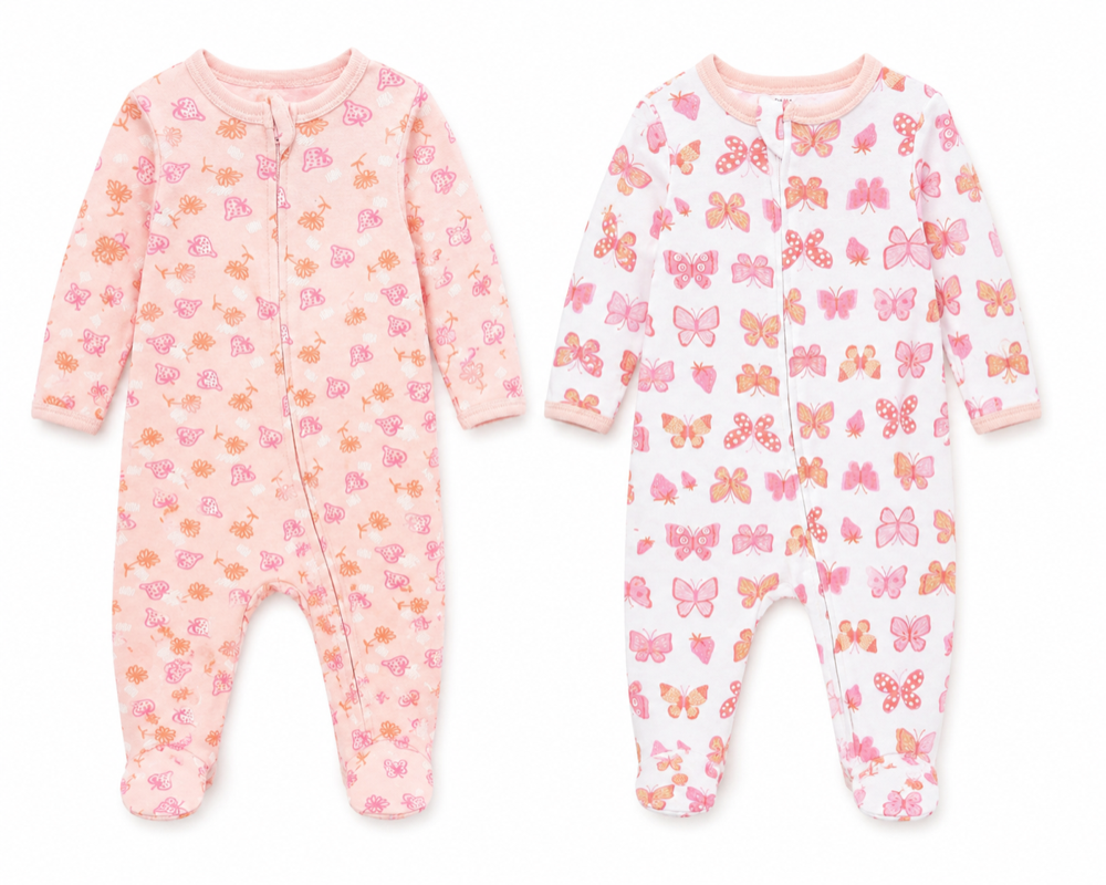 Set de 2 pijamas de frutas y mariposas 0-3 meses