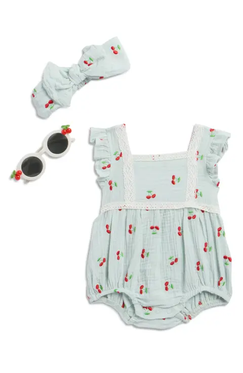 Set de body,lentes y lazo de muselina y Cherry 0-3 meses