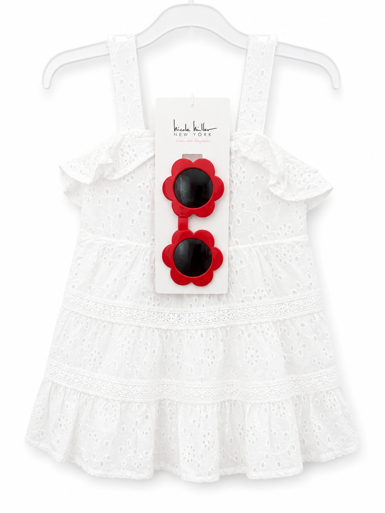 Vestido blanco con lentes rojos 12meses