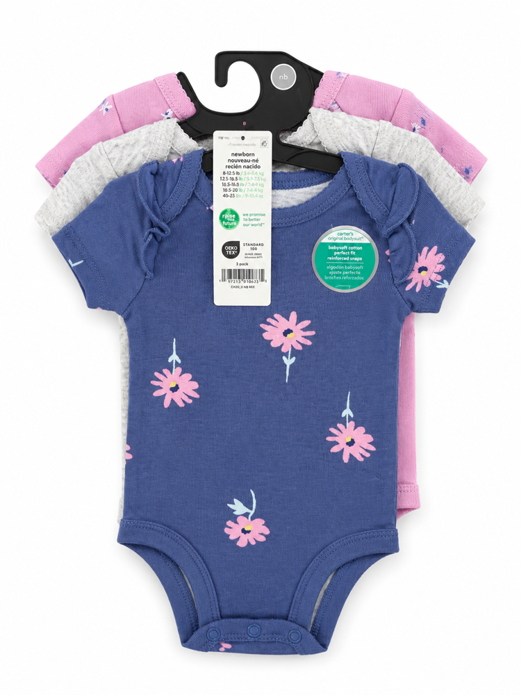 Set de 3 bodys flores variadas 0-3 meses