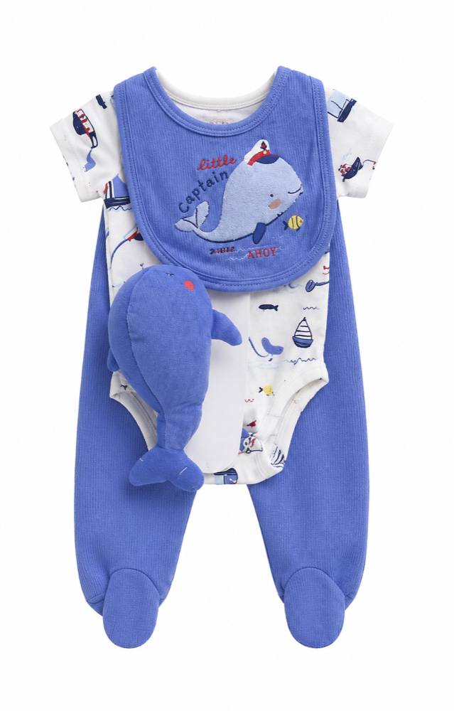 Set de body,pantalon,babero y ballena 0-3 meses