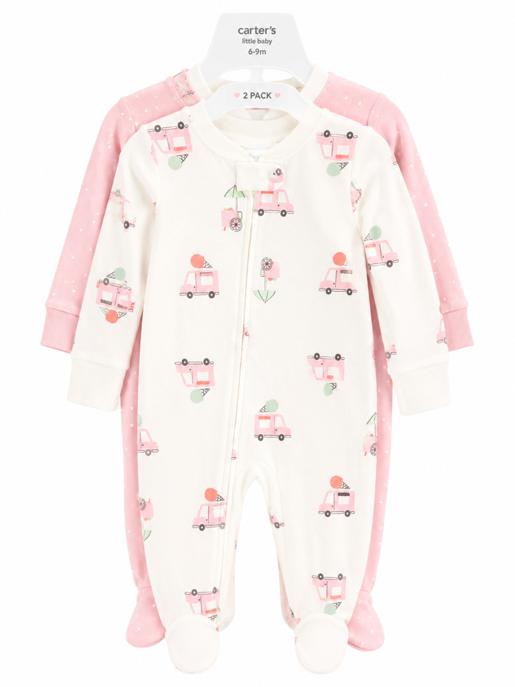 Set de 2 pijamas auto rosa y puntos  18 meses