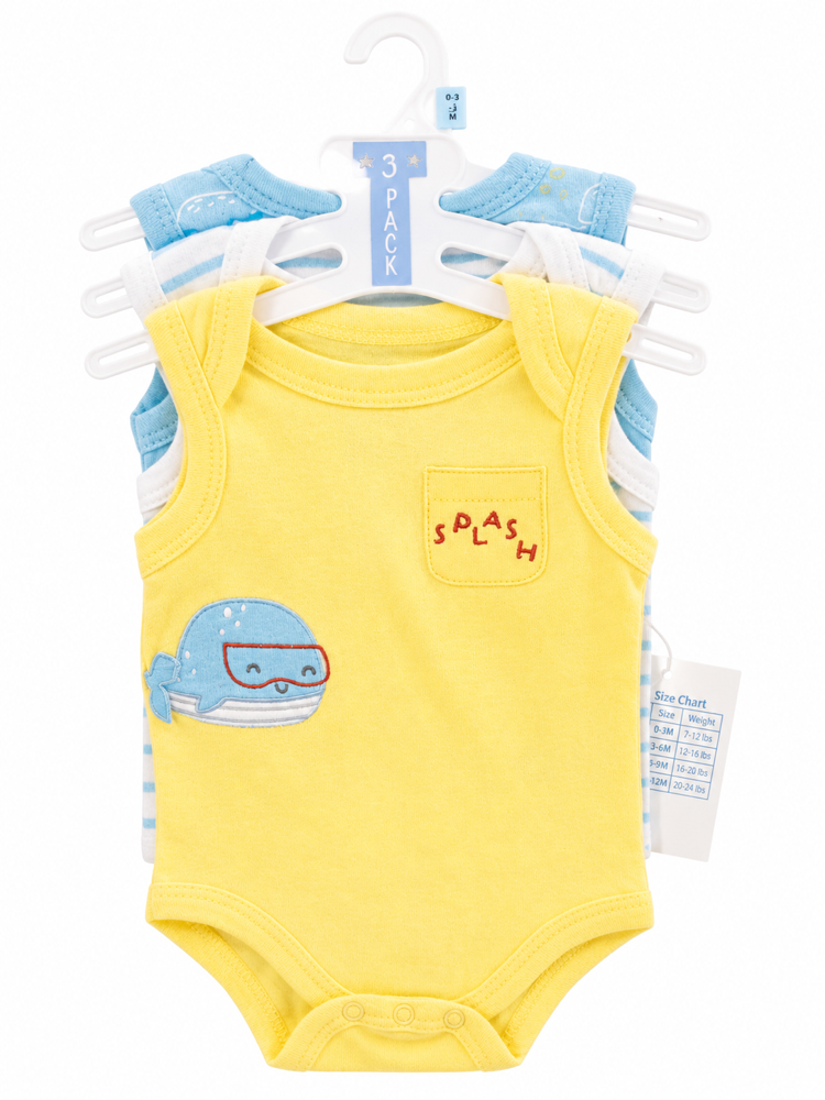 Set de 3 mamelucos Splash tipo franela 0-3 meses