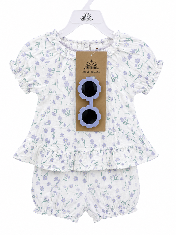 Set de blusas y short de muslina con lentes 12meses