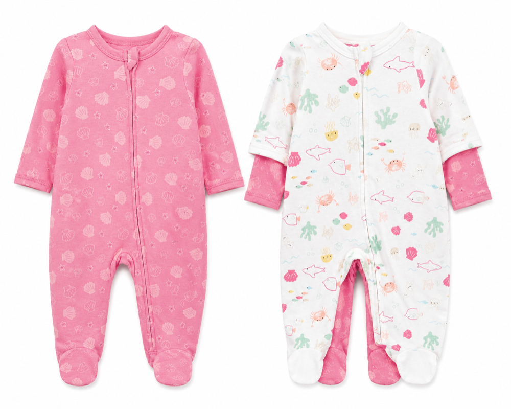 Set de 2 pijamas de animales marinos rosa NB