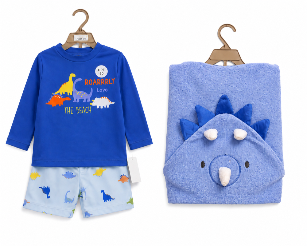 Traje de baño con toalla de dinosaurio 18meses