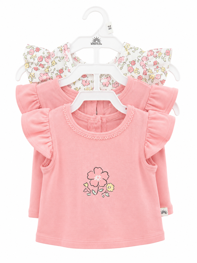 Set de 3 blusicas rosas y flores 12 meses