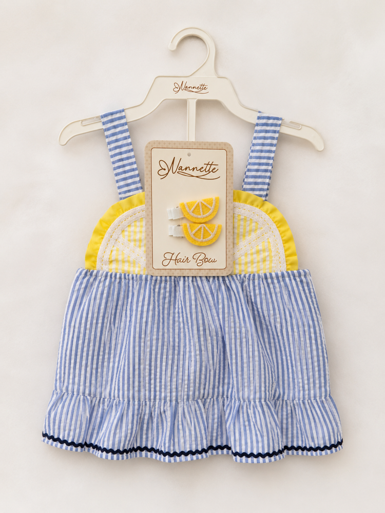 Vestido de raya azul con blanco y limones 12 meses