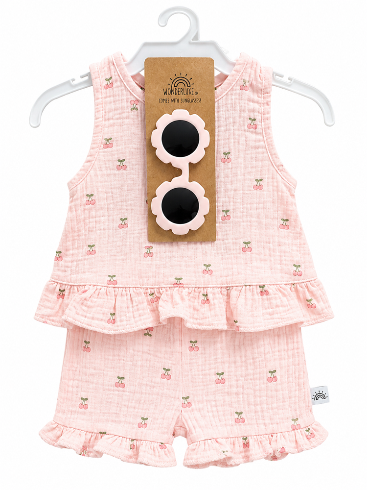 Blusa y short muselina con cerezas 12meses