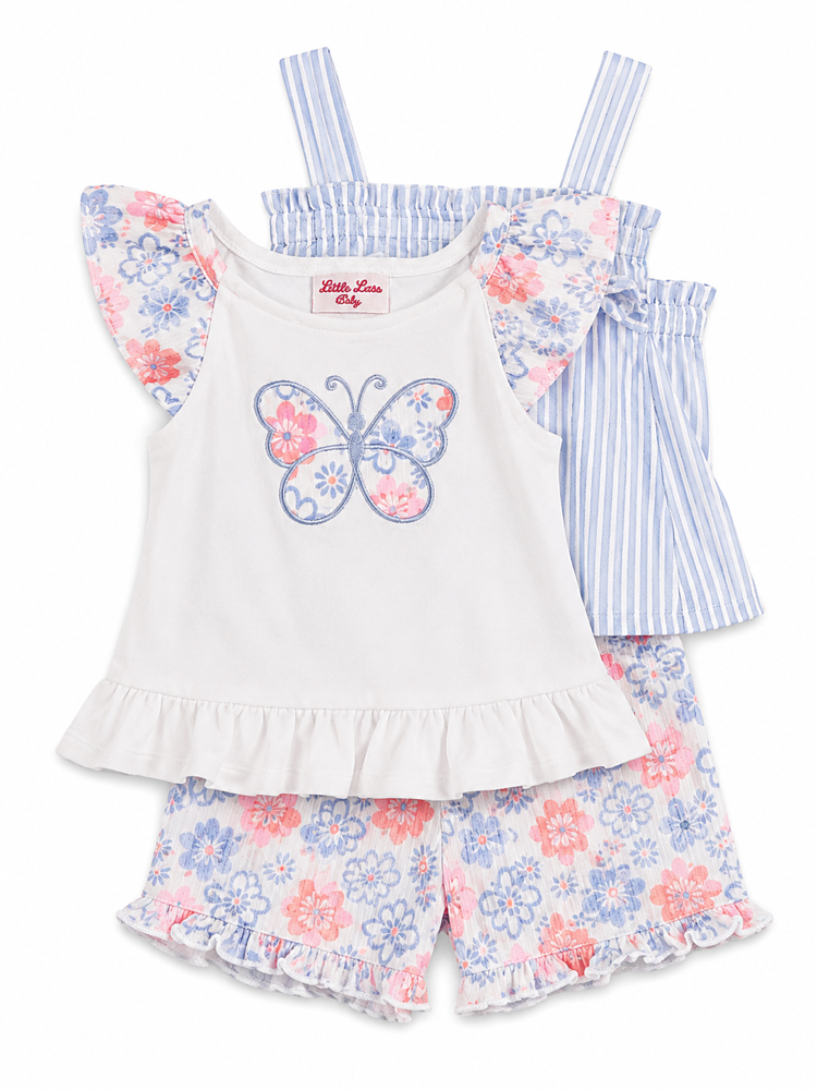 Set de 4 piezas azul de raya flores fosforescente 24 meses
