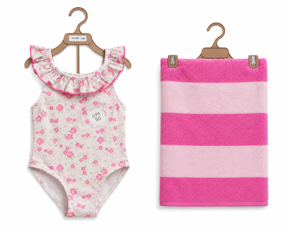 Traje de baño con toalla de flores 12meses