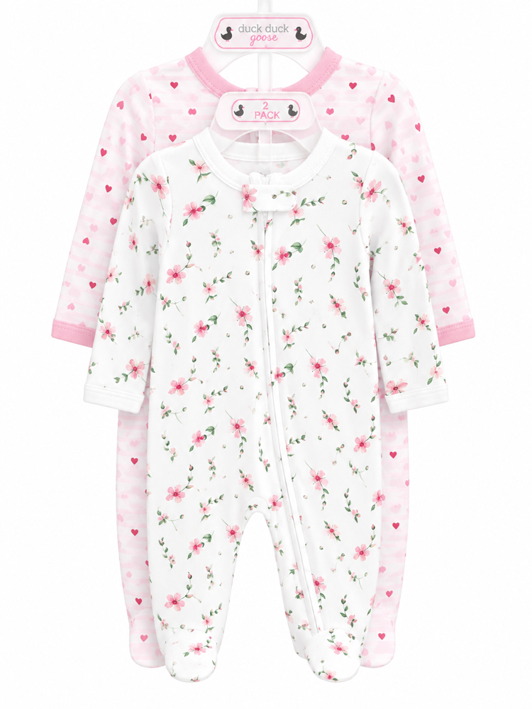 Set de 2 pijamas corazones y flores 3-6 meses