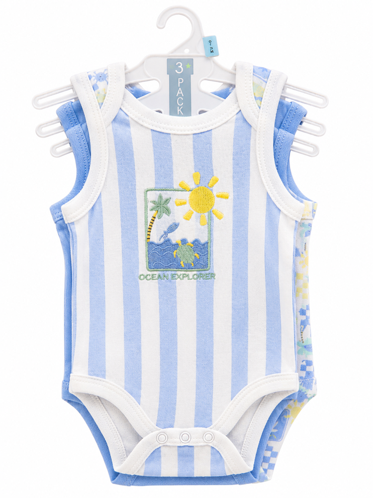 Juego 3 mamelucos tipo franela de playa 0-3 meses