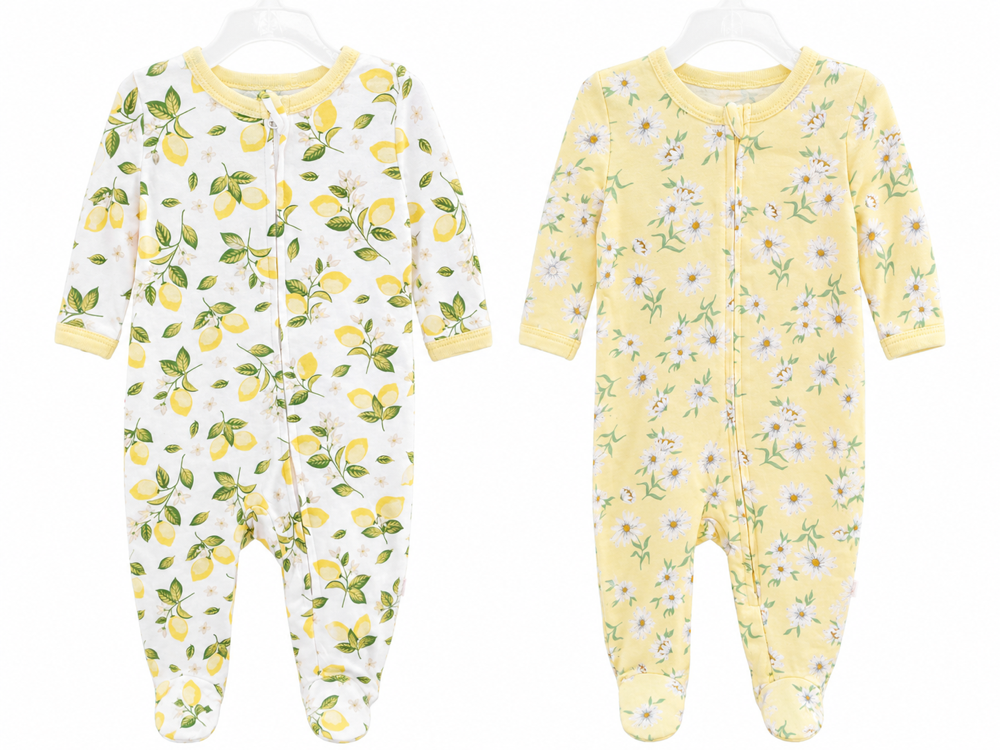 Set de 2 pijamas de flores amarillas 3-6 meses