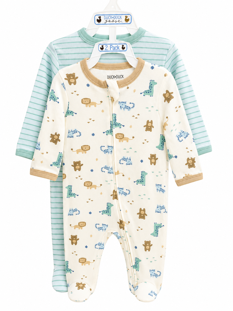 Set 2 pijamas rayas y animales 6-9 meses