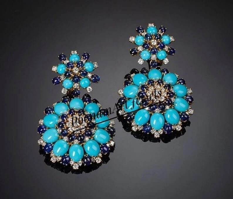 aretes de perlas azules y celestes