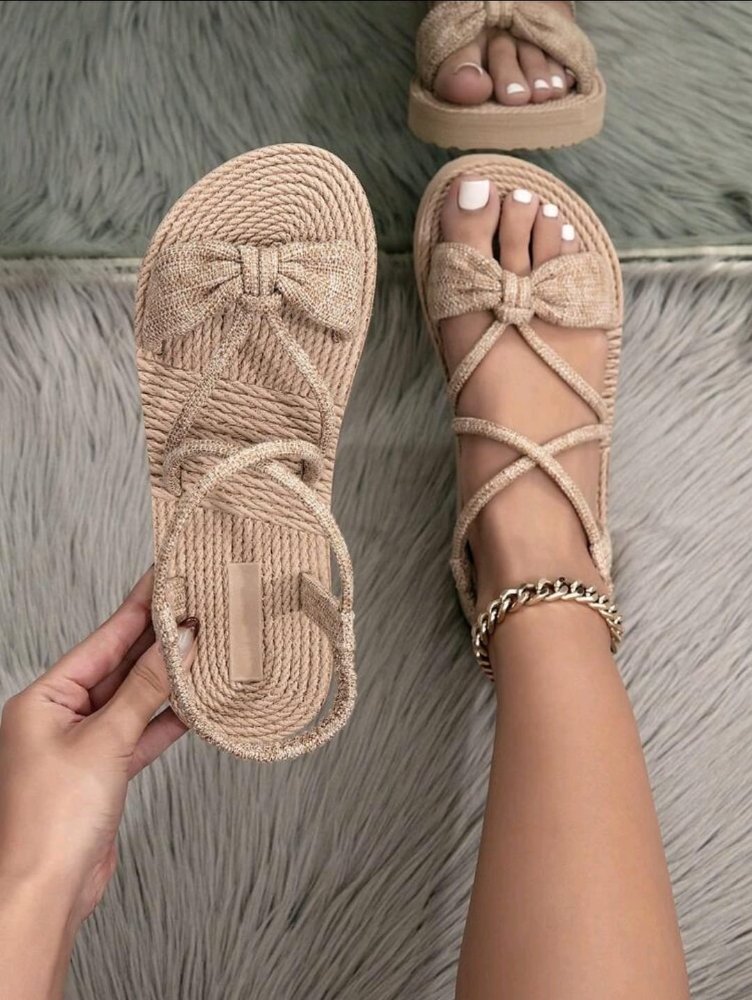 Sandalias Flat Cute Bown Camel talla 38