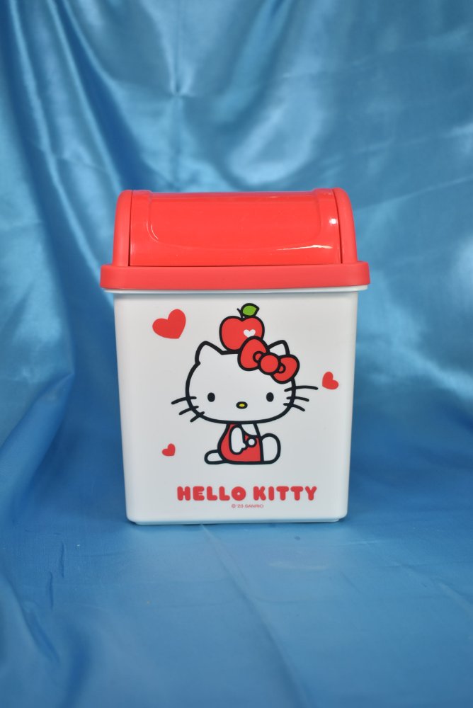 Papelera rectangular blanca tapa roja hello kitty