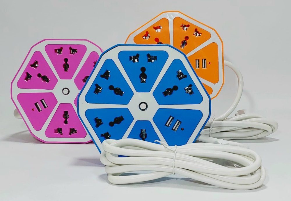 Alargue hexagonal 4 enchufes + 4 usb