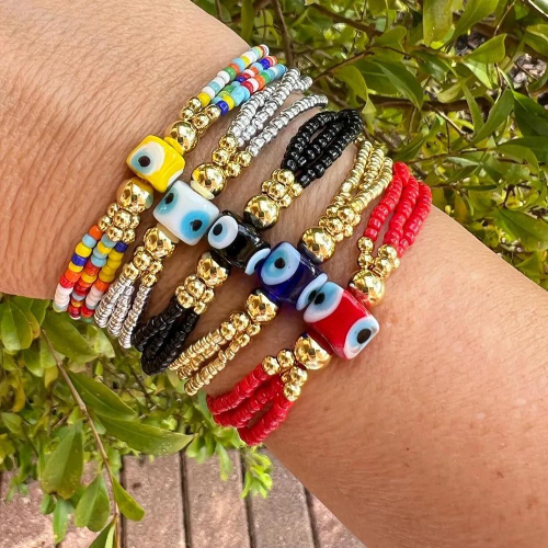 Pulsera chaquira plata ojito