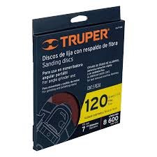 DISCO DE LIJA 7" CON RESPALDO DE FIBRA GRANO 120" TRUPER- 100163
