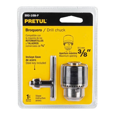 BROQUERO 3/8 LLAVE PARA TALADRO Y ROTOMARTILLO PRETUL  27037