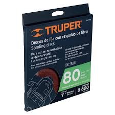 DISCO DE LIJA 7" CON RESPALDO DE FIBRA GRANO 80" TRUPER - 100162