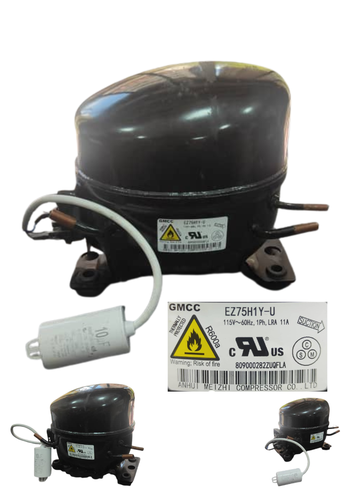 Compresor (LBP) Modelo GMCC EZ75H1Y-U Serie EZ en 1/5HP y 750BTU/h con Refrigerante R600a De Anhui Meizhi Compressor Co. Para Refrigeradores de 10-14 Pies Cúbicos