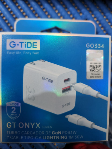 cargador G0334 tipo c- usb-A 33w y cable tipo- C A Lightning 1m - 30 w