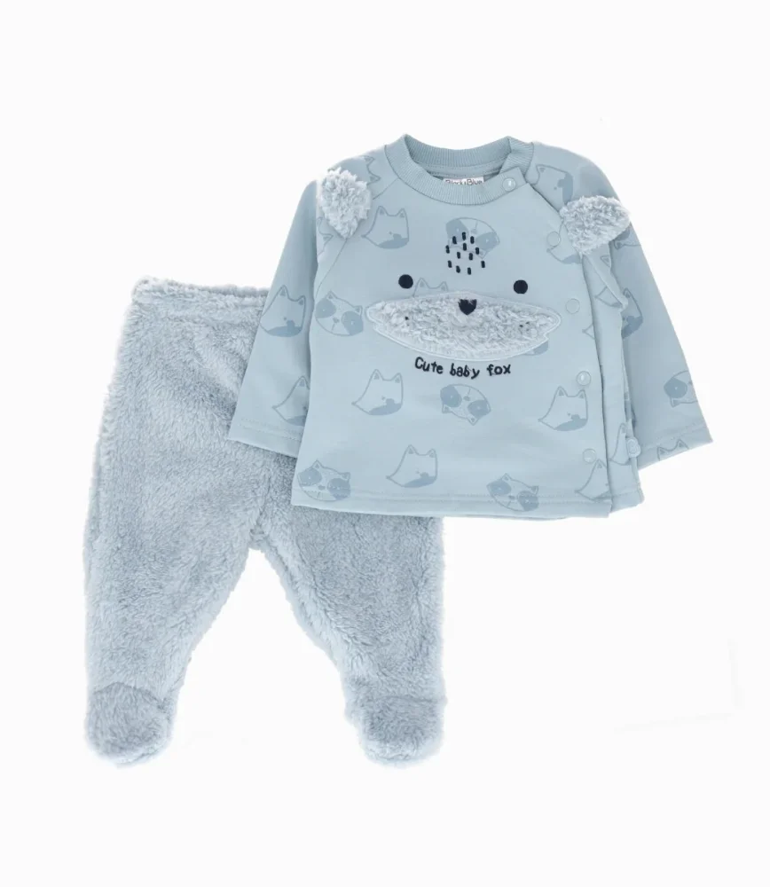 Traje 2 piezas celeste mapache 0-3m