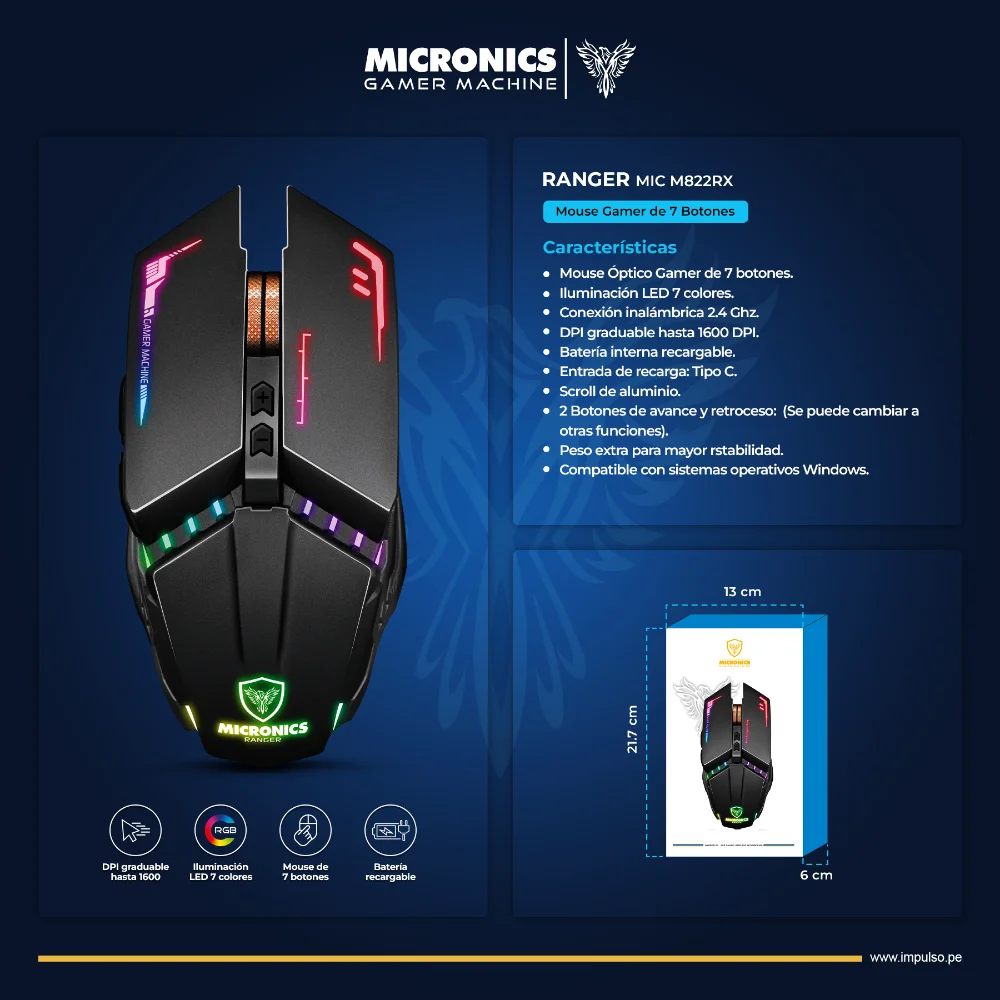MOUSE GAMER MICORNICS M822RX