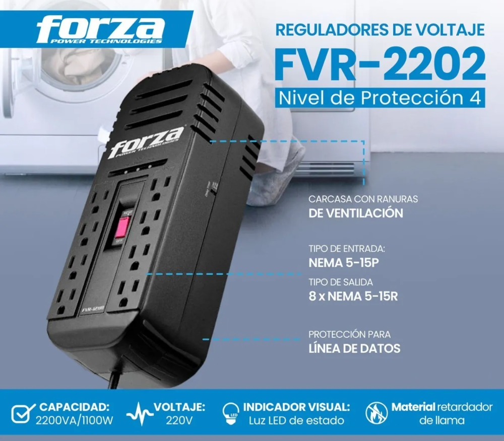 ESTABILIZADOR 2200VA x8 FORZA FVR-2202