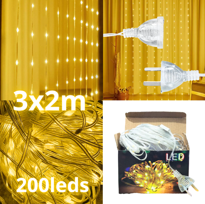 Cortina 200 Led Interconectable 3m largo x 2m ancho