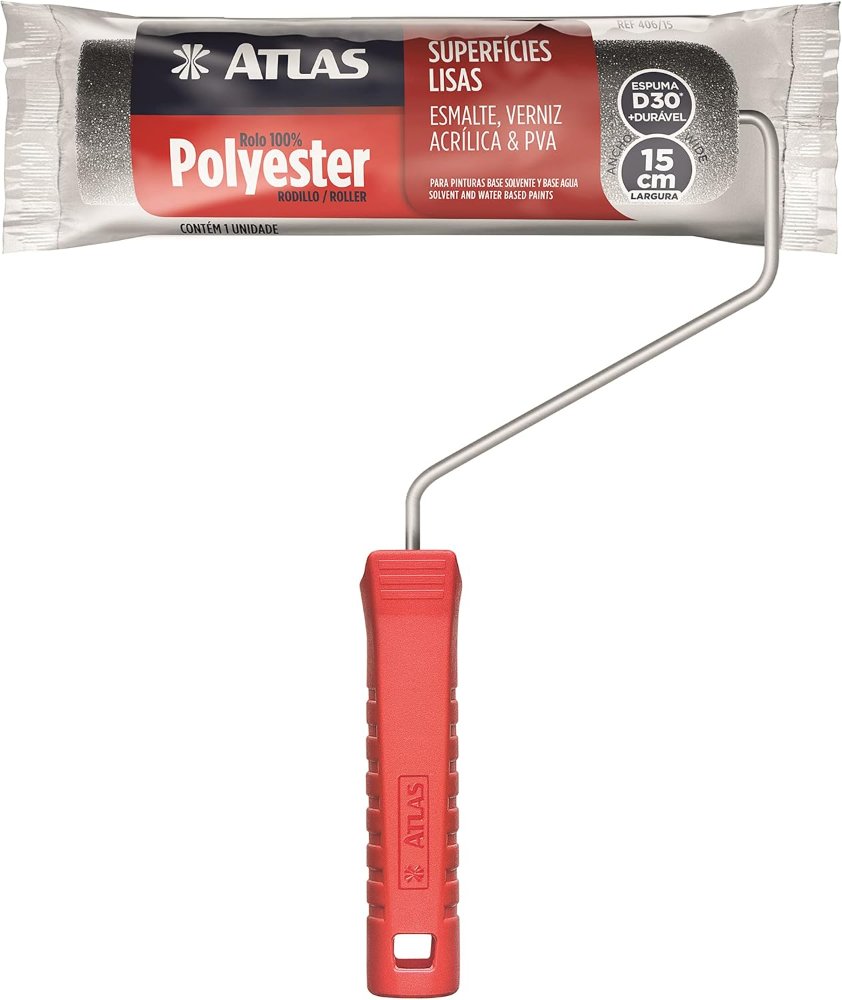 Atlas - Rolo de Pintura de Espuma de 15cm em 100% Poliéster e Com Densidade 30 (kg/m³), Cor Cinza