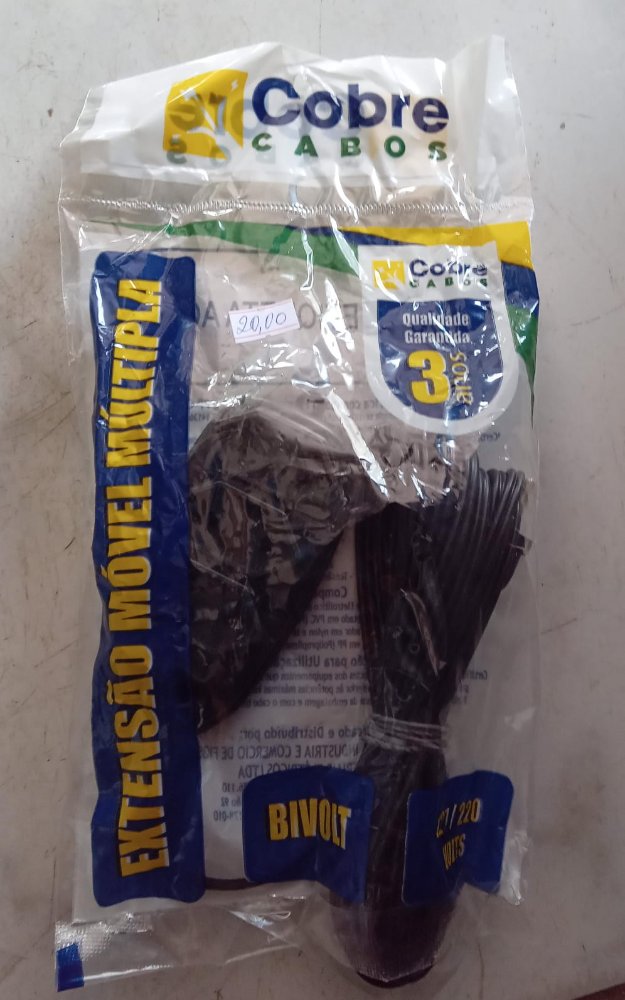 Extensao 3 Tomadas cobre cabos Bipolar preto 5,0M