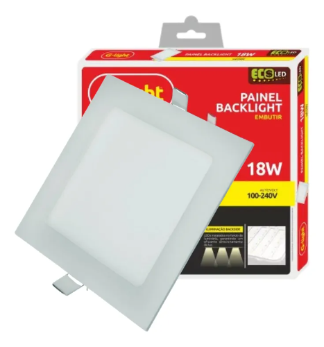 PAINEL BACKLIGHT ECOLED QUADRADO EMBUTIR 18W 6500K AUTOVOLT