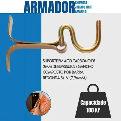 Armador Gancho Par Chumbador Reforçado Rede zincado -