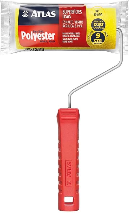 Atlas - Rolo de Pintura de Espuma de 9cm em 100% Poliéster e Com Densidade 30 (kg/m³)