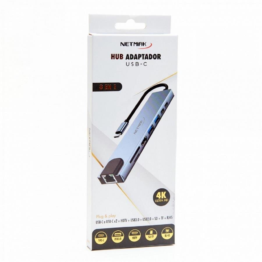Hub USB C 8 en 1 NETMAK 4k UHD 2.0/3.0