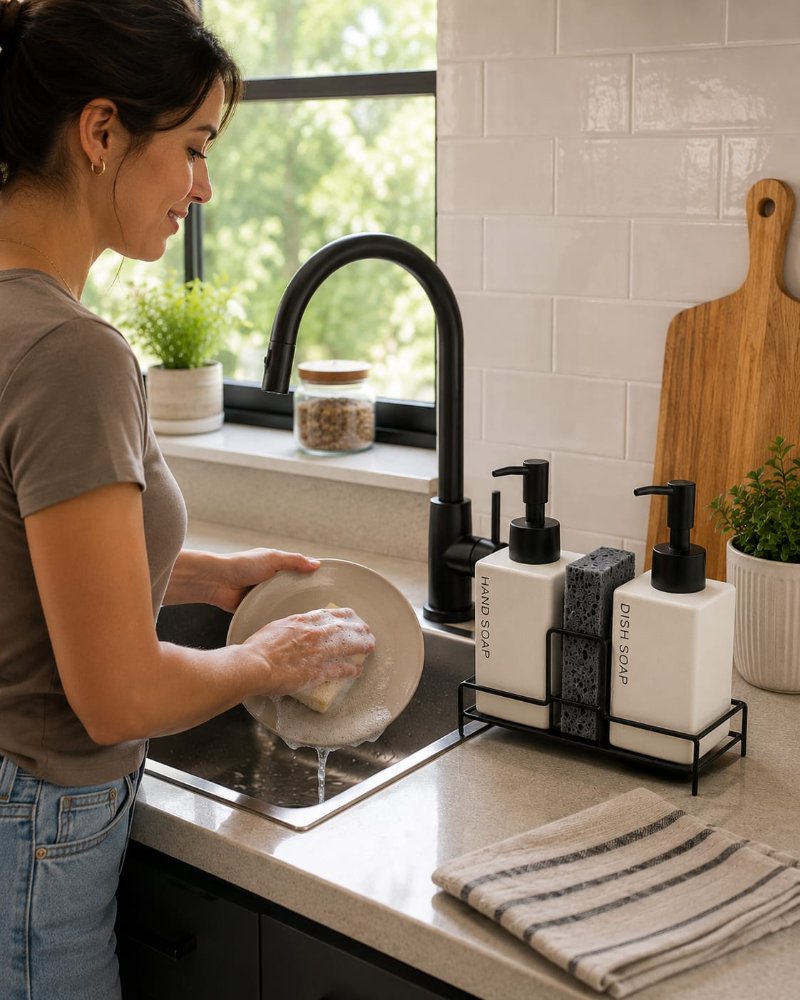 Set Dispensador Doble para Cocina con Porta Esponja JJ54308